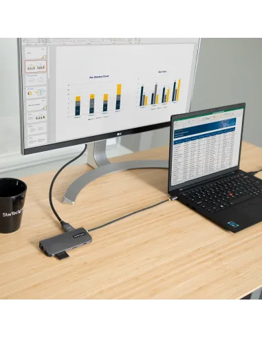 StarTech.com Adaptador Multipuertos USB C de Vídeo 4K a 60Hz, con Hub de 3 Puertos USB-A de 5Gbps, Entrega de Alimentación USB