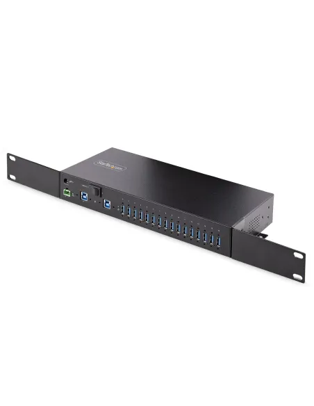 StarTech.com Hub Ladrón USB 3.0 5Gb de 16 Puertos Industrial - Metal - Montaje en Rack Superficie DIN - Carga Compartida USB