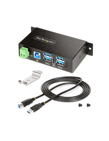 StarTech.com Hub USB Industrial de 4 Puertos Gestionado - Servicio Pesado - Caja de Metal - Protección ESD y Sobretensión -