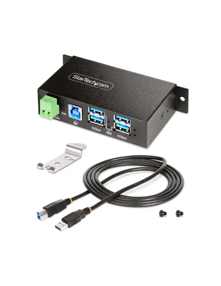 StarTech.com Hub USB Industrial de 4 Puertos Gestionado - Servicio Pesado - Caja de Metal - Protección ESD y Sobretensión -