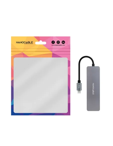 Nanocable Hub USB-C a 3xUSB3.0 H + 1xUSB-C H Aluminio 10 cm, Gris