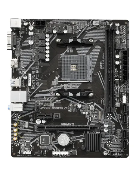 GIGABYTE Placa base A520M K V2 - Compatible con CPUs AMD Ryzen serie 5000 AM4, hasta 5100MHz DDR4 (OC), PCIe Gen3 x4 M.2, LAN