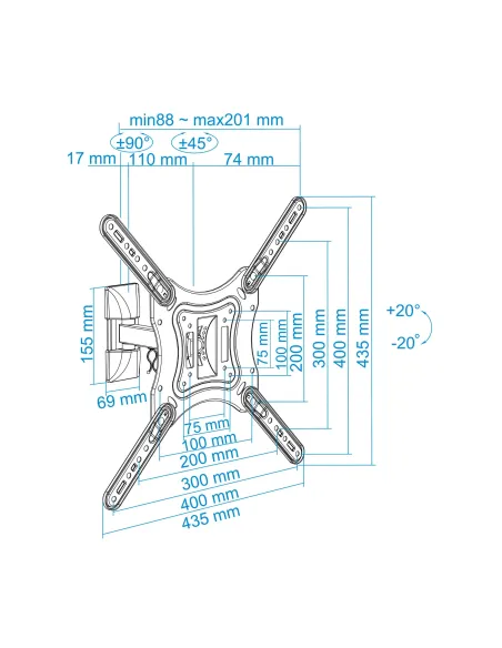 TooQ Soporte Giratorio e Inclinable para Monitor   TV LCD, Plasma de 23”- 55”, con Dos Pivotes, Negro