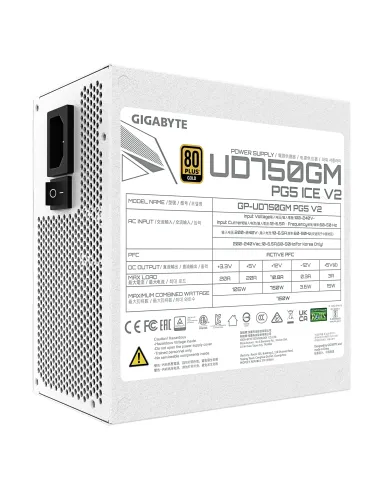 GIGABYTE UD750GM PG5 V2 ICE Fuente de Alimentación – PCIe Gen 5.1, 80 PLUS Gold, Diseño completamente modular, Ventilador de