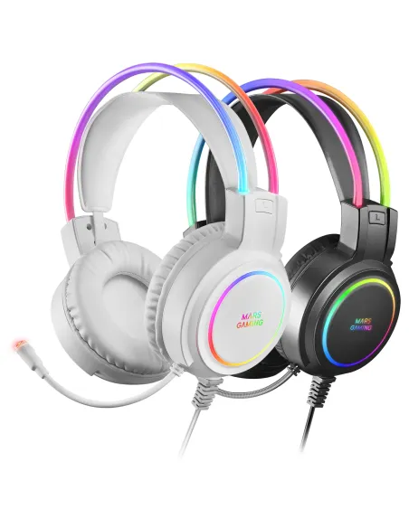 Mars Gaming MHRGBW, Auriculares Chroma RGB Flow, Micrófono Profesional, Sonido Espacial, Blanco