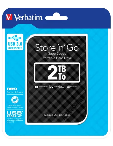 Verbatim Disco Duro Portátil Store 'n' Go USB 3.0 de 2 TB en color Negro