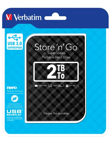 Verbatim Disco Duro Portátil Store 'n' Go USB 3.0 de 2 TB en color Negro