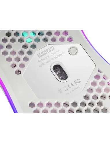 Mars Gaming MMEX, Ratón Gaming RGB, 32K DPI, Cable Feather, Switches Ópticos, Blanco, One Size