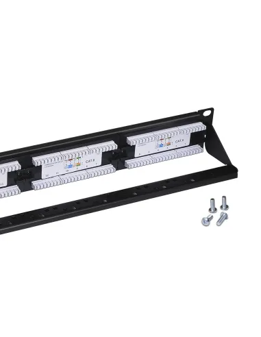 AISENS Panel De Parcheo De 24 Puertos RJ45 Cat.6 UTP, 19" 1U Dual IDC Con Gestion De Cables, Negro