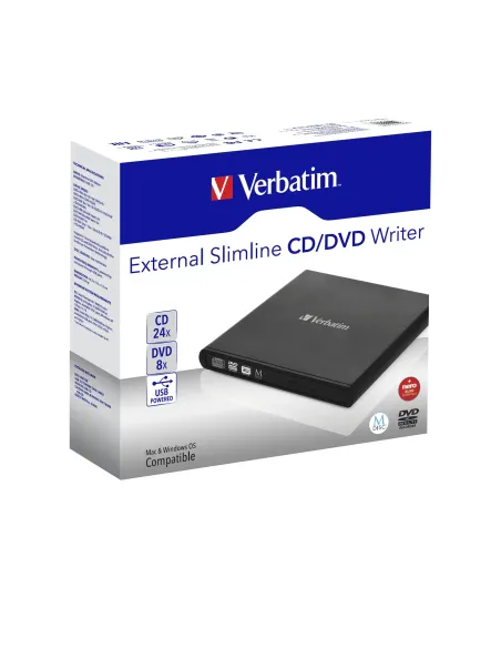Verbatim Slimline CD DVD unidad de disco óptico DVD-RW Negro