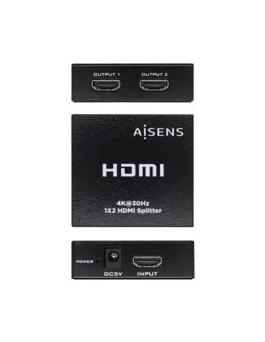AISENS HDMI Duplicador 4k@30Hz 1x2 Con Alimentación, Negro