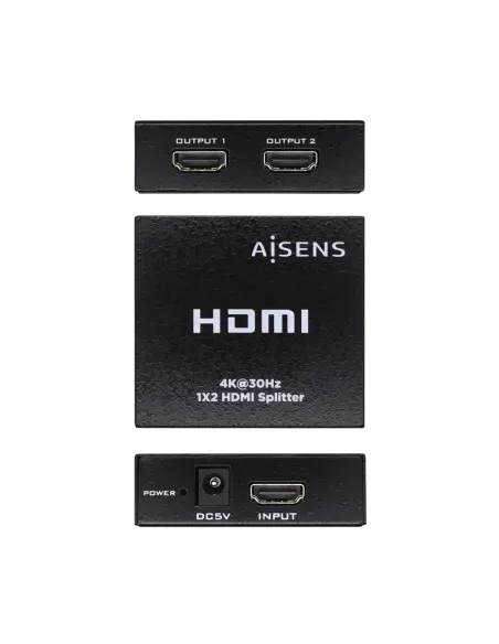 AISENS HDMI Duplicador 4k@30Hz 1x2 Con Alimentación, Negro