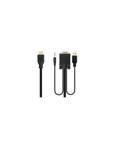 Cable Conversor Nanocable 10.15.4612/ HDMI Macho - VGA Macho/ Jack 3.5 Macho/ USB Macho/ 1.8m/ Negro