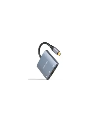 Conversor Nanocable 10.16.4306 USB Tipo-C/ HDMI 4K Hembra - USB Hembra - USB Tipo-C PD/ 15cm/ Gris
