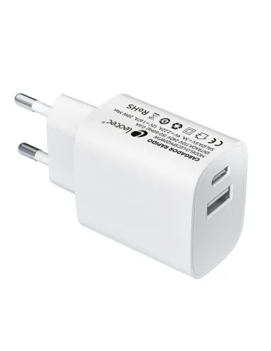 Cargador carga rapida 20w leotec 1 usb tipo - c pd 1 usb - a blanco