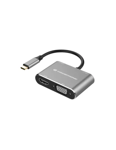 Conceptronic DONN16G base para portátil y replicador de puertos Alámbrico USB 3.2 Gen 1 (3.1 Gen 1) Type-C Negro, Plata