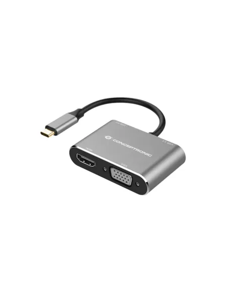 Conceptronic DONN16G base para portátil y replicador de puertos Alámbrico USB 3.2 Gen 1 (3.1 Gen 1) Type-C Negro, Plata