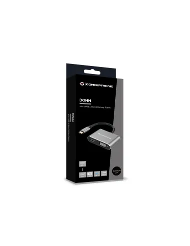 Conceptronic DONN16G base para portátil y replicador de puertos Alámbrico USB 3.2 Gen 1 (3.1 Gen 1) Type-C Negro, Plata