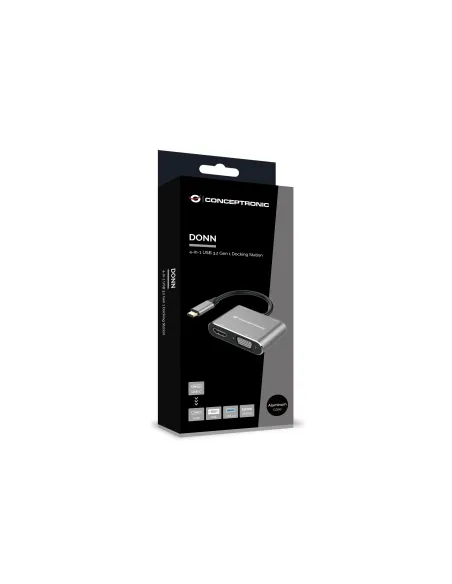 Conceptronic DONN16G base para portátil y replicador de puertos Alámbrico USB 3.2 Gen 1 (3.1 Gen 1) Type-C Negro, Plata