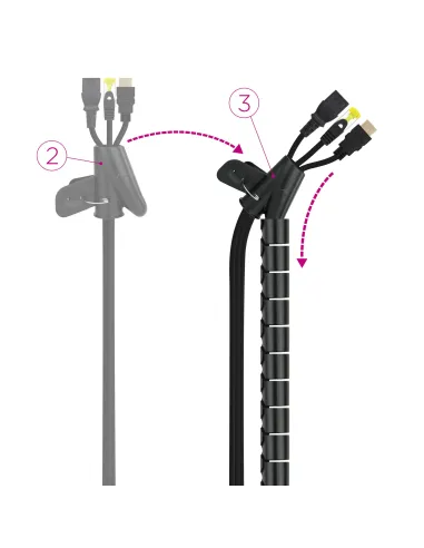 Nanocable Organizador de Cables Flexible 25 mm, Negro, 2 m