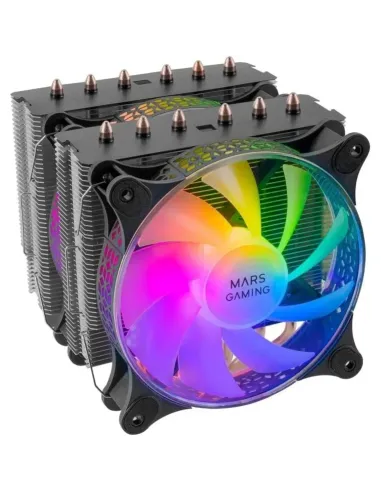 Mars Gaming MCPU-XT Negro Disipador CPU Doble Torre Refrigeración 6 Heatpipes HCT TDP 300W 2 Ventiladores ARGB PWM 12cm