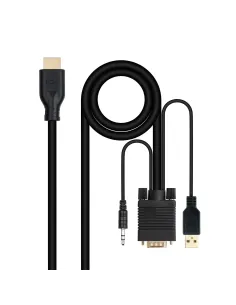 Nanocable Conversor unidireccional VGA M + AUDIO M + USB-A M (para alimentación) a HDMI M, Negro, 1.8m