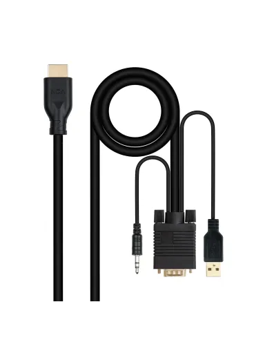 Nanocable Conversor unidireccional VGA M + AUDIO M + USB-A M (para alimentación) a HDMI M, Negro, 1.8m
