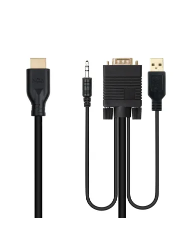 Nanocable Conversor unidireccional VGA M + AUDIO M + USB-A M (para alimentación) a HDMI M, Negro, 1.8m