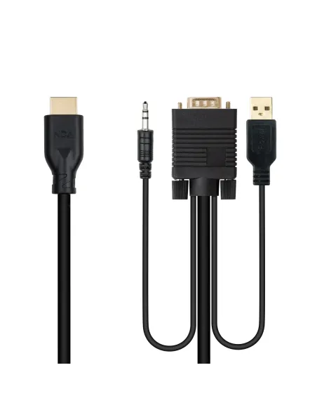 Nanocable Conversor unidireccional VGA M + AUDIO M + USB-A M (para alimentación) a HDMI M, Negro, 1.8m