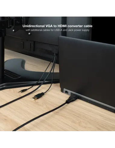 Nanocable Conversor unidireccional VGA M + AUDIO M + USB-A M (para alimentación) a HDMI M, Negro, 1.8m