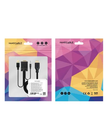 Nanocable Conversor unidireccional VGA M + AUDIO M + USB-A M (para alimentación) a HDMI M, Negro, 1.8m