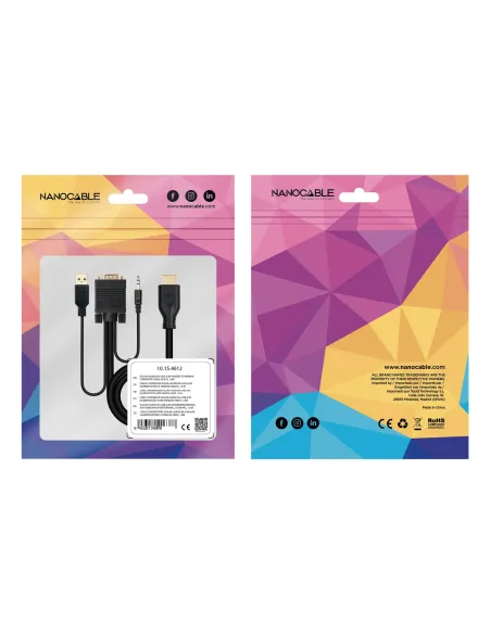 Nanocable Conversor unidireccional VGA M + AUDIO M + USB-A M (para alimentación) a HDMI M, Negro, 1.8m