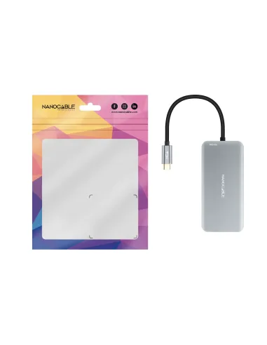 Nanocable HUB USB-C 9 en 1, Conversor USB-C a 3 x USB-A + 2 x HDMI + RJ45 + TF + SD + USB-C PD 100W, Aluminio, 15 cm, Gris