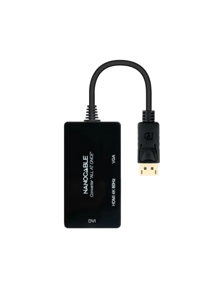 Nanocable Conversor DISPLAYPORT a HDMI DVI VGA, 20 cm, Negro