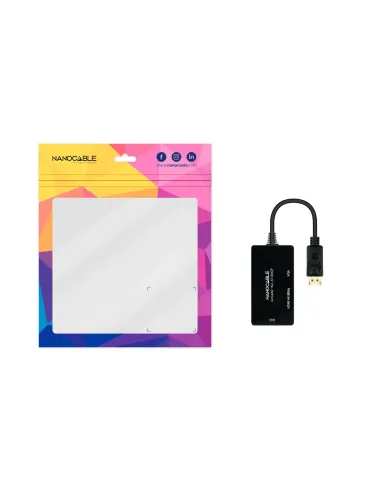 Nanocable Conversor DISPLAYPORT a HDMI DVI VGA, 20 cm, Negro