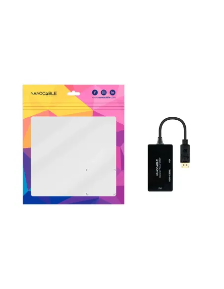 Nanocable Conversor DISPLAYPORT a HDMI DVI VGA, 20 cm, Negro