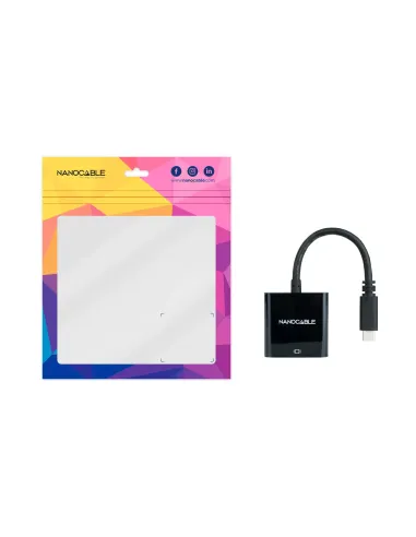 Nanocable Conversor USB-C a VGA, USB-C M-VGA H, Negro, 10 cm