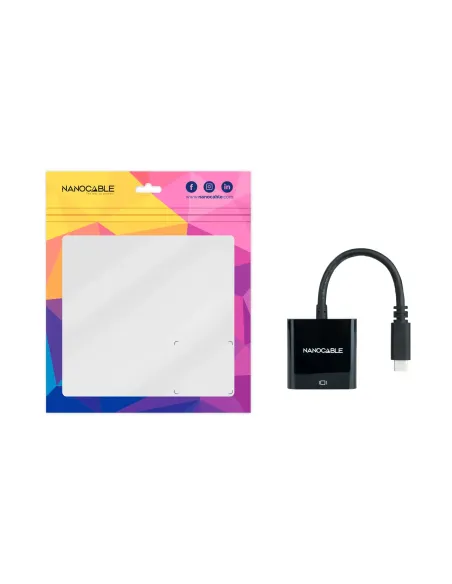 Nanocable Conversor USB-C a VGA, USB-C M-VGA H, Negro, 10 cm
