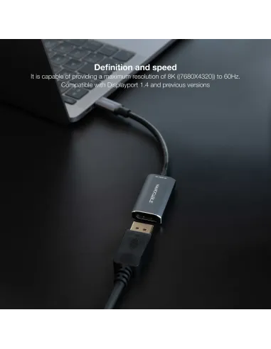 Nanocable Conversor USB-C a DisplayPort 8K Aluminio, 15 cm, Gris