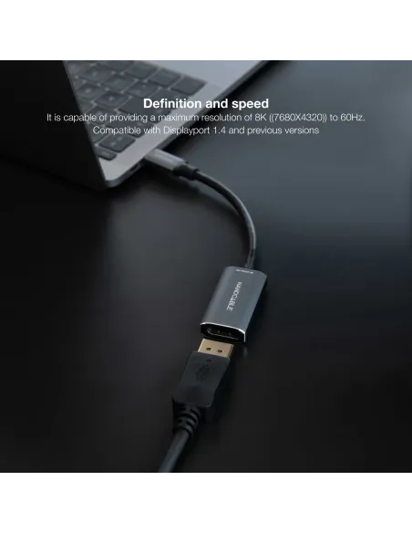 Nanocable Conversor USB-C a DisplayPort 8K Aluminio, 15 cm, Gris