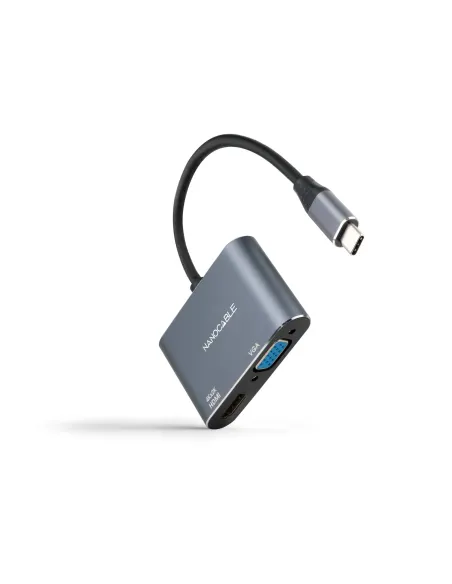 Nanocable Conversor USB-C a HDMI VGA 15 cm, Gris