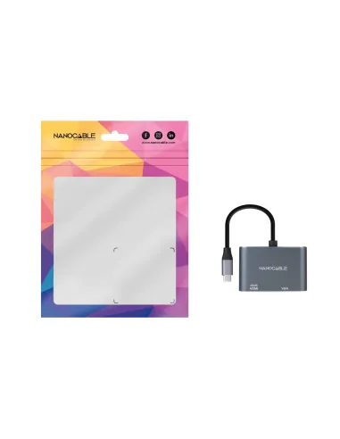 Nanocable Conversor USB-C a HDMI VGA 15 cm, Gris