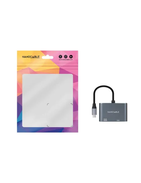 Nanocable Conversor USB-C a HDMI VGA 15 cm, Gris