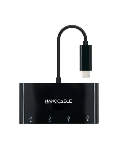 Nanocable Adaptador USB-C a 4xUSB 3.0. USB-C M-USB 3.0 H, Negro, 10 cm
