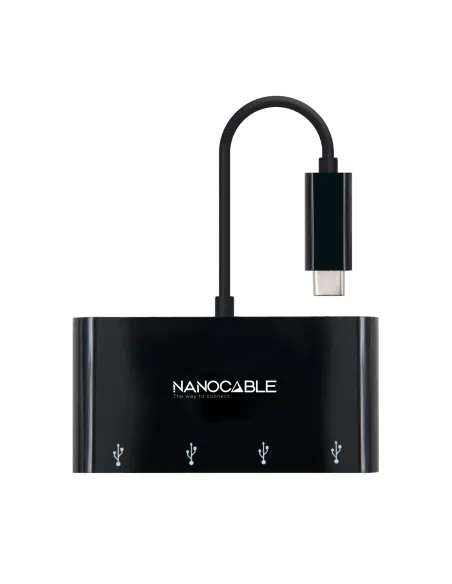 Nanocable Adaptador USB-C a 4xUSB 3.0. USB-C M-USB 3.0 H, Negro, 10 cm