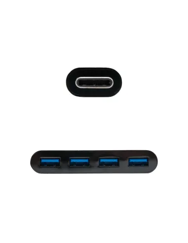 Nanocable Adaptador USB-C a 4xUSB 3.0. USB-C M-USB 3.0 H, Negro, 10 cm