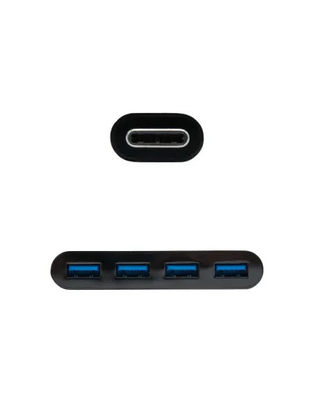 Nanocable Adaptador USB-C a 4xUSB 3.0. USB-C M-USB 3.0 H, Negro, 10 cm