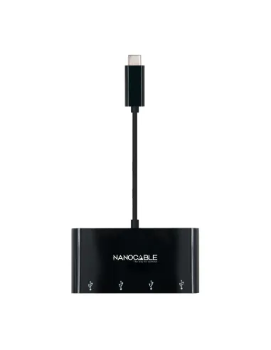Nanocable Adaptador USB-C a 4xUSB 3.0. USB-C M-USB 3.0 H, Negro, 10 cm