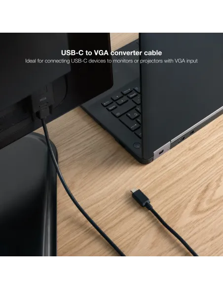 Nanocable Cable Conversor USB-C M a VGA M, 1.8 m, Negro