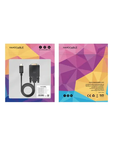 Nanocable Cable Conversor USB-C M a VGA M, 1.8 m, Negro